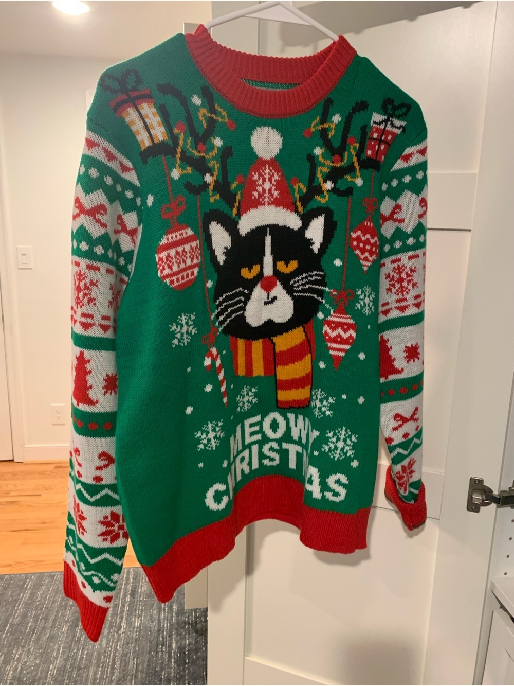 Green Holiday Cat Crewneck Sweater